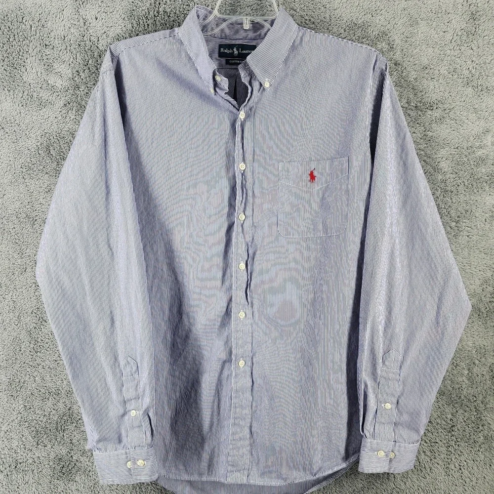 Polo Ralph Lauren Shirt Mens XXL Purple Stripe Custom Button Down Red Pony Logo